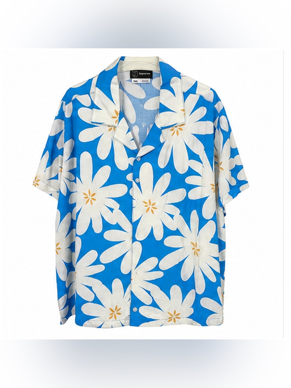 Original Use Blue Button-Down Shirt with White Daisy Print